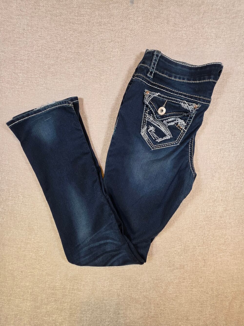 Hydraulic Bailey Micro Boot Jeans Flap Pocket Studded Denim Women Size 13/14